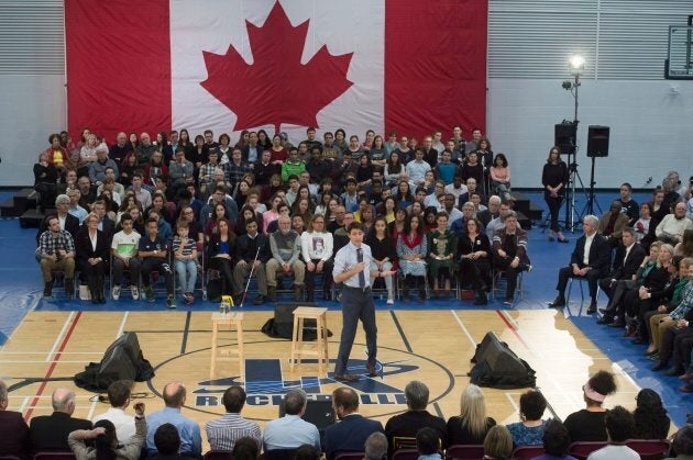 Prime Minister Justin Trudeau speaks during a town hall meeting on Jan. 18, 2018 in Quebec City.