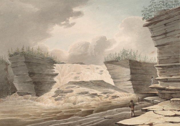 This watercolour by John Elliott Woolford depicts the land and waterscape of the Creator's First Sacred Pipe.