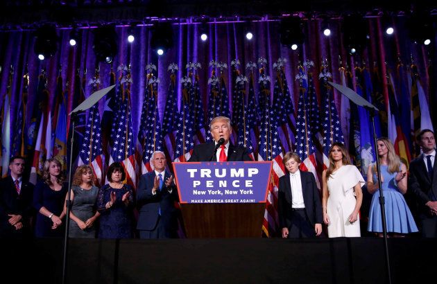 Donald Trump speaks at his election night rally in Manhattan on Nov. 9, 2016.