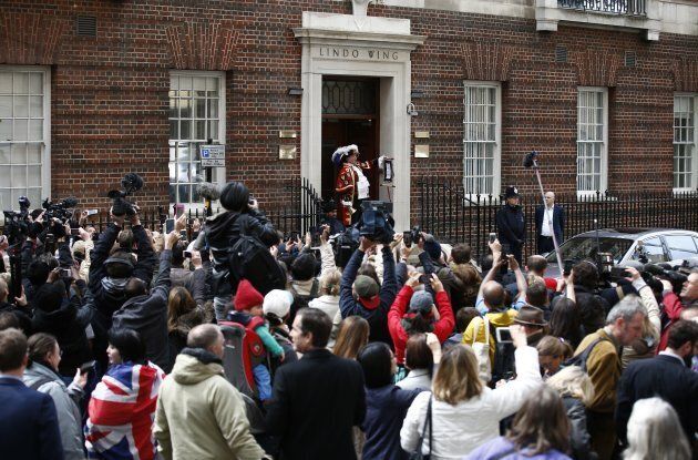 Town crier Tony Appleton announces the birth of Princess Charlotte outside the Lindo wing at St. Mary's Hospital on May 2, 2015.