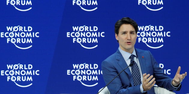 Prime Minister Justin Trudeau speaks during the World Economic Forum (WEF) annual meeting in Davos, Switzerland Jan. 23, 2018