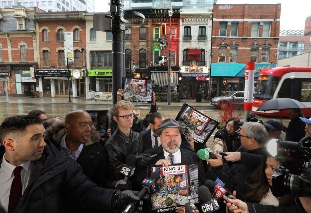 Al Carbone, the owner of a business on King Street, at the January 22 press conference announcing a social media campaign directed against the King Street Pilot Project.