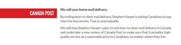 The pledge on Canada Post made in the Liberals' 2015 election platform.