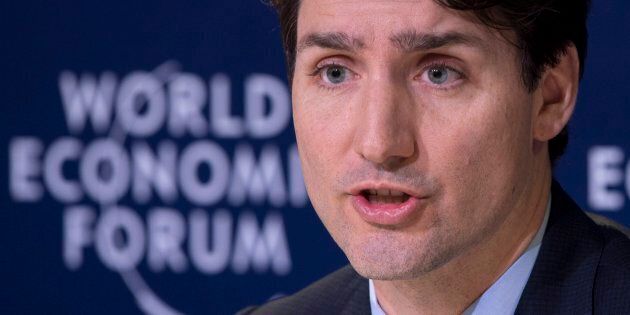 Prime Minister Justin Trudeau responds to a question during the closing news conference at the World Economic Forum Thursday, January 25, 2018 in Davos, Switzerland. Trudeau had little in the way of good news for Sears Canada workers who risk losing their pension following the company’s demise.