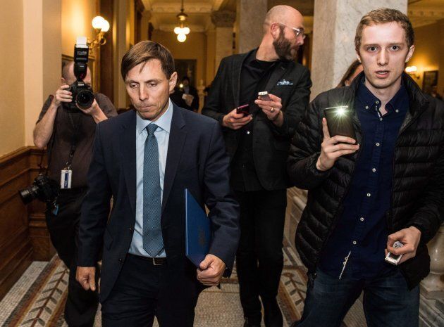 Ontario Progressive Conservative Leader Patrick Brown leaves Queen's Park after a press conference in Toronto on Jan. 24, 2018.