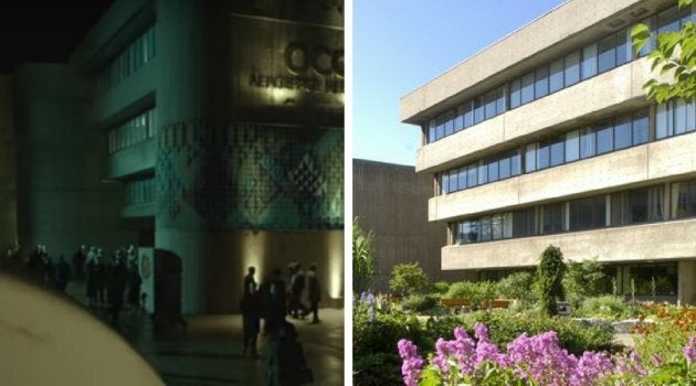 University of Toronto's Andrew Building at the school's Scarborough campus is seen in "The Shape of Water" trailer on the left, and on a normal day, on the right.
