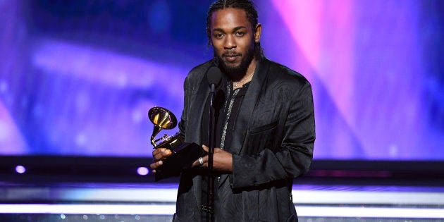 Kendrick Lamar accepts Best Rap Album for 'DAMN.' onstage during the 60th Annual GRAMMY Awards at Madison Square Garden on Jan. 28.