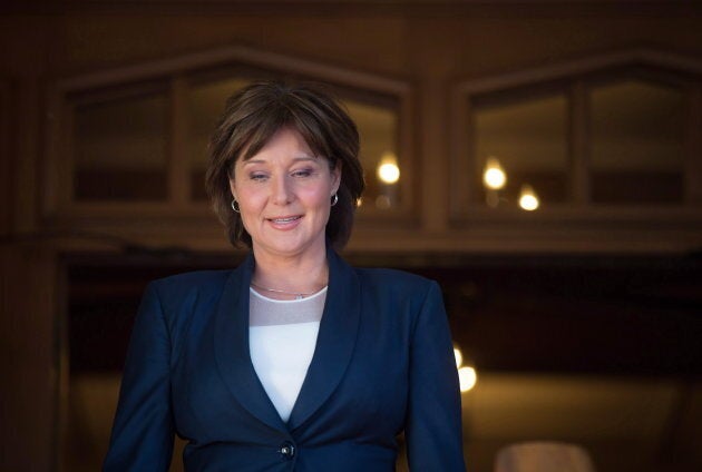 Former British Columbia Premier Christy Clark emerges from Government House after meeting with Lt-Gov. Judith Guichon after her Liberal minority government was defeated on a confidence vote in Victoria, B.C., on June 29, 2017.