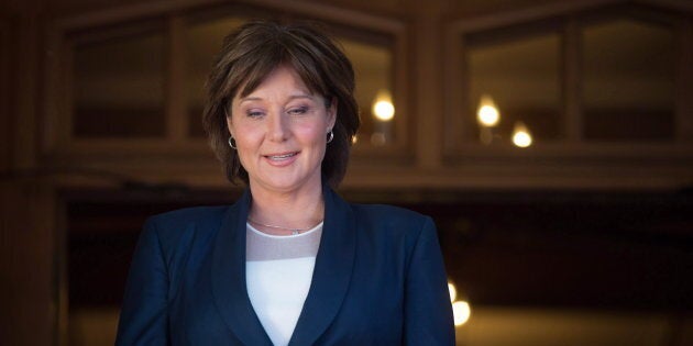 Former B.C. Premier Christy Clark emerges from Government House after meeting with Lt-Gov. Judith Guichon after her Liberal minority government was defeated on a confidence vote in Victoria, B.C. on June 29, 2017.