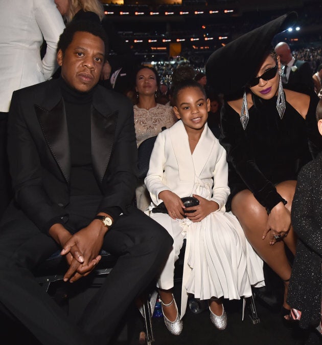 Jay Z, Blue Ivy Carter and Beyonce at the 60th Annual Grammy Awards on Jan. 28, in NYC.