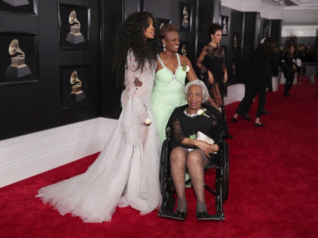 SZA with her mother and grandmother at the 60th Annual Grammy Awards.