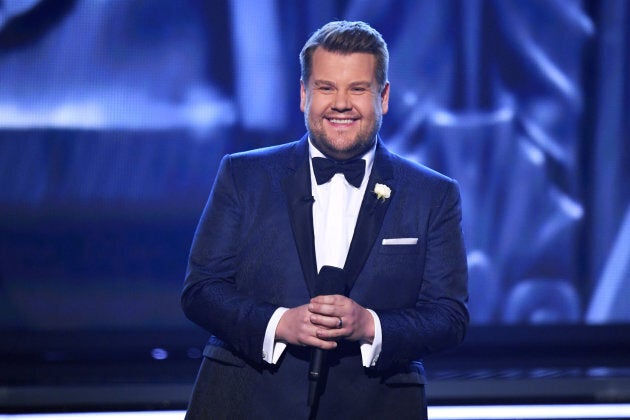 Host James Corden speaks onstage during the 60th Annual Grammy Awards.