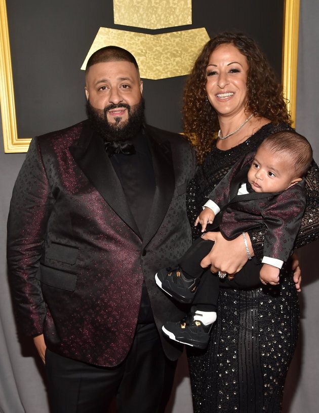 DJ Khaled, Nicole Tuck and Asahd Tuck Khaled attend The 59th Grammy Awards on Feb. 12, 2017.