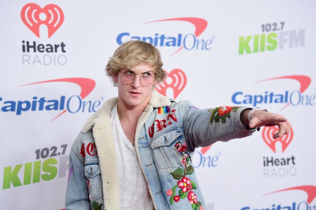 Logan Paul poses in the press room.