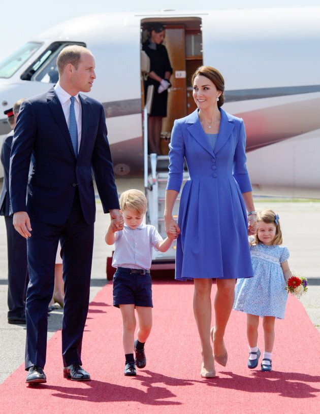 The duke and duchess with their children arriving in Berlin during an official visit to Poland and Germany on July 19, 2017.