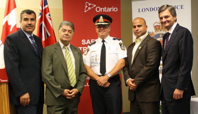 Michael Deeb, second from right, served on the London Police Services Board. In this 2011 photo, from left to right, are: then-MPP Khalil Ramal, then-London mayor Joe Fontana, former London police chief Bradley Duncan, Deeb, and then-attorney general Chris Bentley.