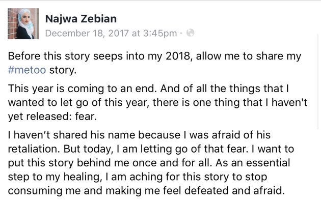 Najwa Zebian posted on Facebook about her interactions with Michael Deeb in December 2017.