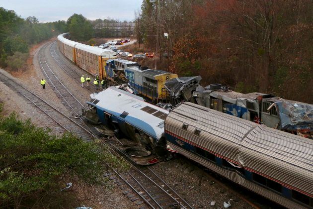 Authorities investigate the scene of a fatal Amtrak train crash in Cayce, S.C. on Feb. 4, 2018.