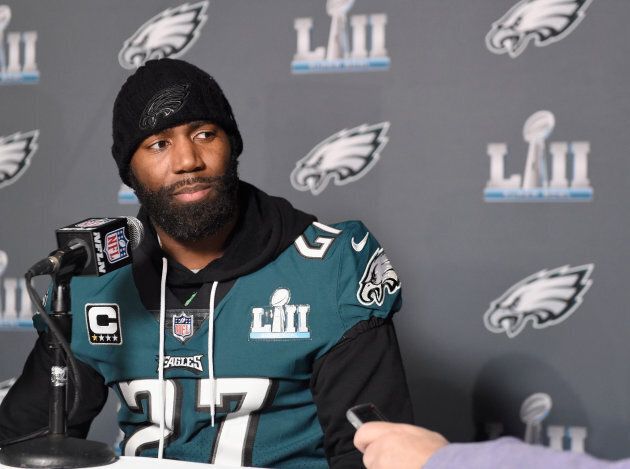 Malcolm Jenkins of the Philadelphia Eagles speaks to the media during Super Bowl LII media availability on Jan. 31, 2018 at Mall of America in Bloomington, Minnesota.