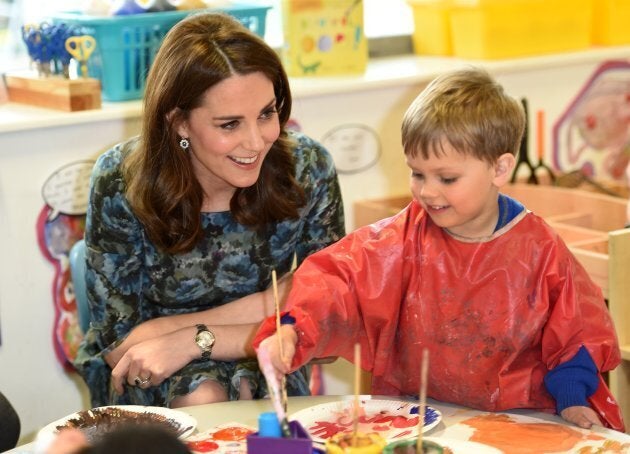 Duchess of Cambridge interacts with children during her visit to the Reach Academy Feltham on Jan. 10.