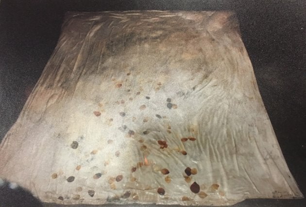The duvet cover that Tina Fontaine's body was found wrapped in when she was pulled from the Red River in Winnipeg in August 2014, is shown in this undated evidence photo provided by the court.