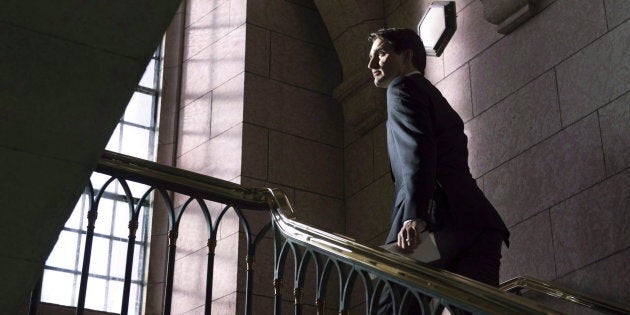 Prime Minister Justin Trudeau leaves a news conference on Parliament Hill in Ottawa on Dec. 20, 2017