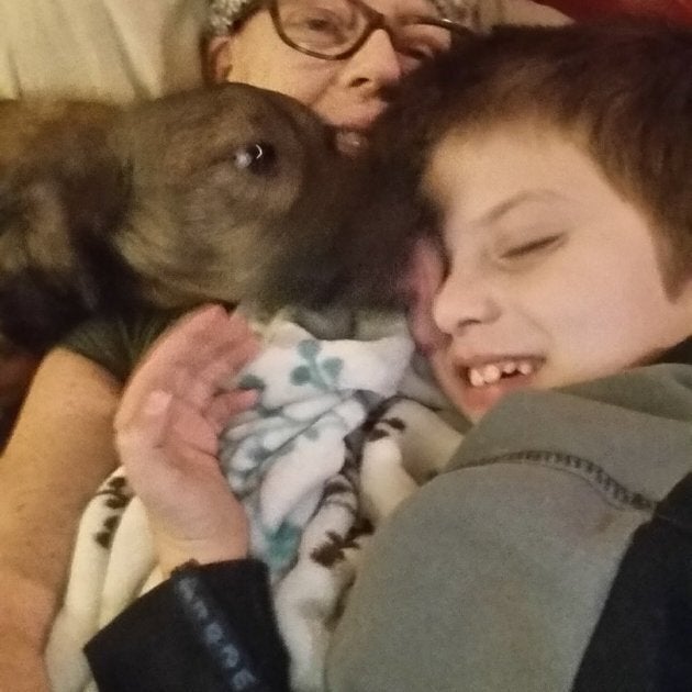 Annette, her son Callum, and dog Harley.