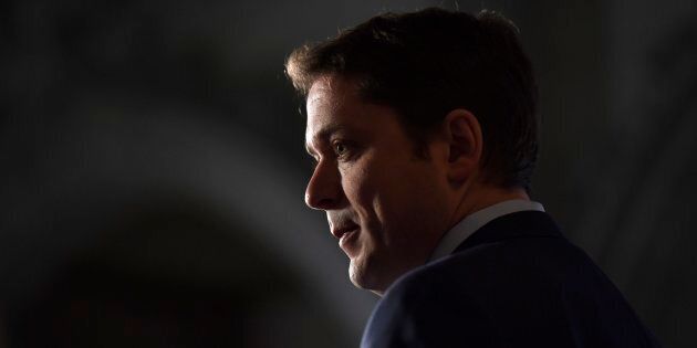Conservative Leader Andrew Scheer speaks to reporters during a media availability on Parliament Hill in Ottawa on Feb. 6, 2018.