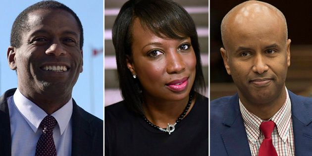 L to R: Liberal MPs Greg Fergus, Celina Caesar-Chavannes and Ahmed Hussen spoke to HuffPost Canada about what Black History Month means to them.