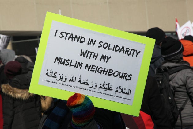 Demonstrators held a counter-protest against anti-Muslim groups over the M-103 motion to fight Islamophobia in Toronto on Mar. 4, 2017.