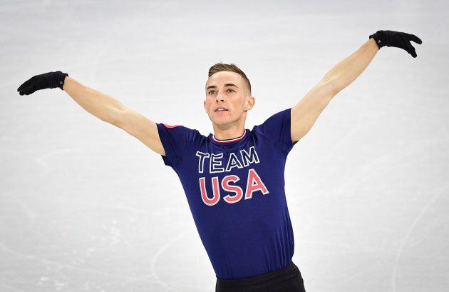 U.S. skater Adam Rippon practices at Gangneung Ice Arena ahead of the team event of the men's figure skating before the Pyeongchang 2018 Winter Olympic Games.