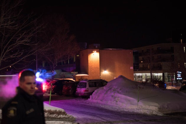 Canadian police officers respond to a shooting in a mosque at the Quebec City Islamic cultural centre in Quebec city on Jan. 29, 2017.