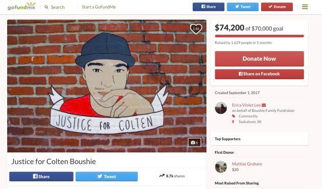 A screenshot of a GoFundMe campaign for the family of Colten Boushie.