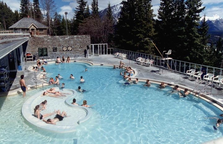 Bathers soak in the Banff Upper Hot Springs.