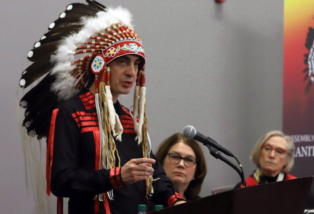 Grand Chief Arlen Dumas speaks during a signing ceremony to improve child and family services in Manitoba First Nations communities in Ottawa on Dec. 7, 2017.