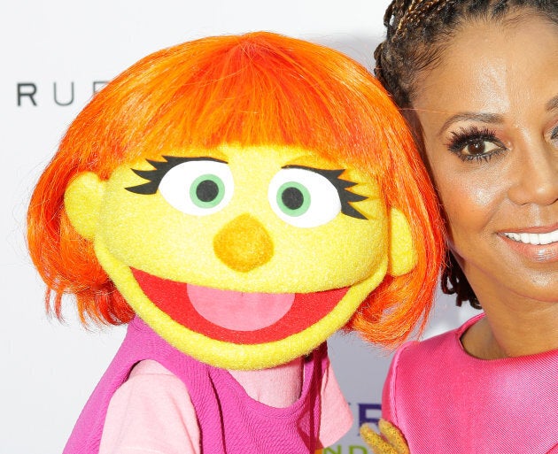 The first autistic Sesame Street character, Julia, left, at HollyRod Foundation's DesignCare Gala on July 15, 2017.