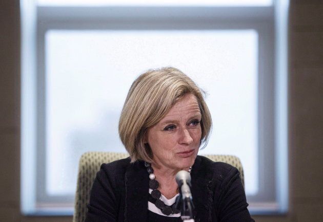 Alberta Premier Rachel Notley gives opening remarks at an emergency cabinet meeting today in Edmonton, Alta. on Jan. 31, 2018. She said the province will stop importing wine from British Columbia.