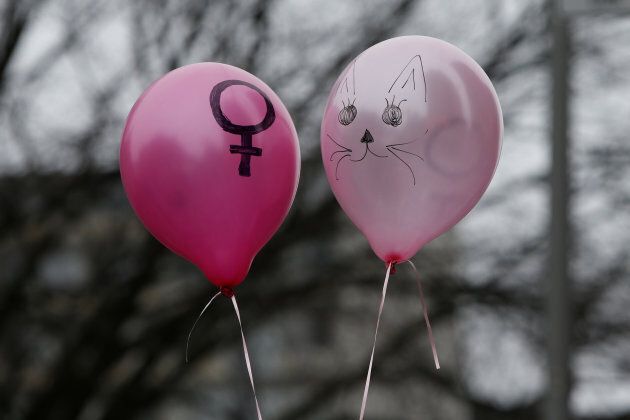 Balloons are pictured during the Women's March in Ottawa on Jan. 21, 2017.