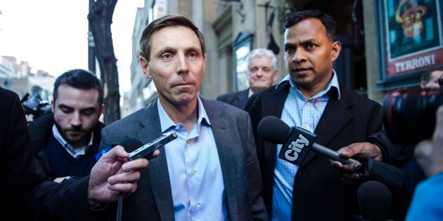 Patrick Brown speaks to media following a meeting at the Conservative Party headquarters in Toronto on Feb. 16, 2018.