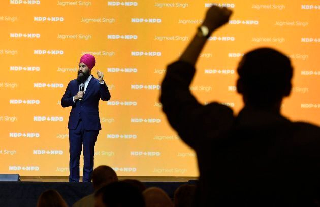 A delegate gives a standing ovation to NDP Leader Jagmeet Singh as he speaks during the Federal NDP Convention in Ottawa on Feb. 17, 2018.