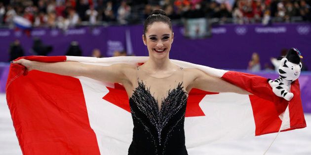 Kaetlyn Osmond celebrates after the women's free skating competition final at the 2018 Olympics.