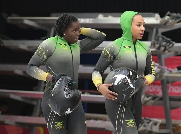 Jamaica's Jazmine Fenlator-Victorian, right, and Carrie Russell were the first women from their country to compete in bobsled.
