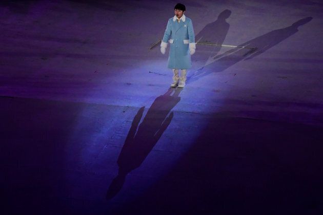 Olympic Anthem singer Oh Yeon-Joon performs during the closing ceremony of the PyeongChang 2018 Winter Olympic Games on Feb. 25, 2018.