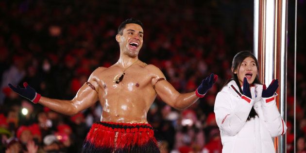Pita Taufatofua of Tonga stands on stage during the closing ceremony of the Pyeongchang 2018 Winter Olympic Games at Pyeongchang Olympic Stadium on Feb. 25, 2018 in Pyeongchang-gun, South Korea.