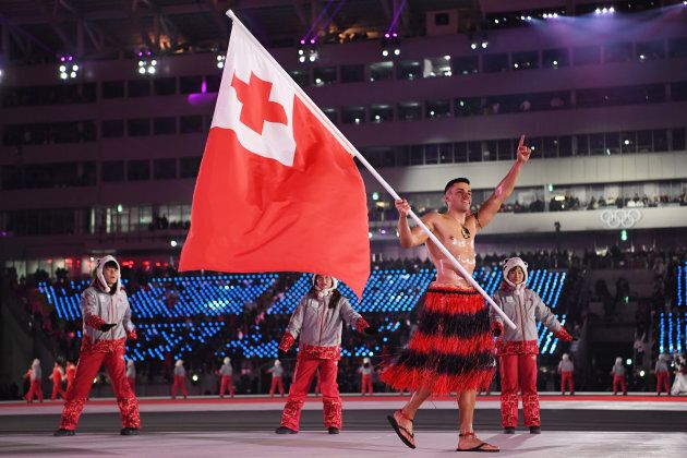Pita Taufatofua of Tonga leads his country during the opening ceremony of the Pyeongchang 2018 Winter Olympic Games at Pyeongchang Olympic Stadium on Feb. 9, 2018 in Pyeongchang-gun, South Korea.
