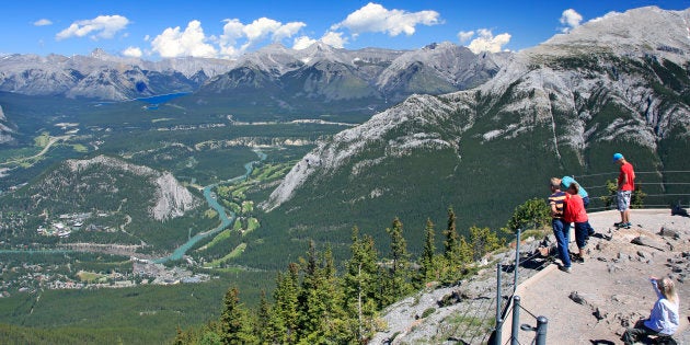 Vistors take in the view at Banff National Park in Alberta.