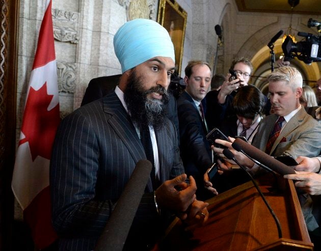 NDP Leader Jagmeet Singh speaks to reporters following the tabling of the budget in the House of Commons on Parliament Hill in Ottawa on Tuesday, Feb. 27, 2018. THE CANADIAN PRESS/Justin Tang