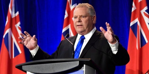 Ontario PC leadership candidate Doug Ford speaks in a debate in Ottawa on Feb. 28, 2018.