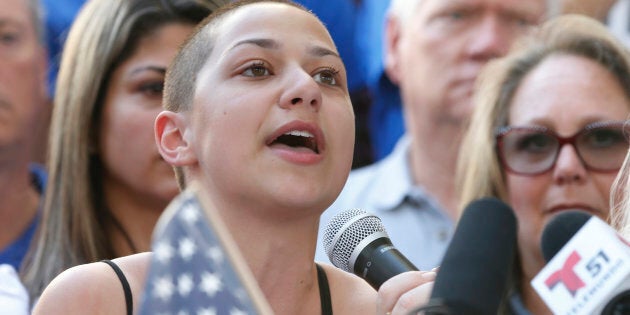 Marjory Stoneman Douglas High School student Emma Gonzalez speaks at a rally for gun control at the Broward County Federal Courthouse in Fort Lauderdale, Fla. on Feb. 17, 2018.