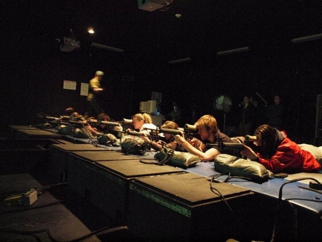 On the firing line at the virtual gun range used by Canadian Forces to train recruits at CFB Edmonton, Alta.